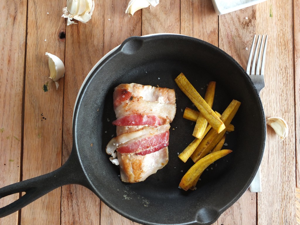 Bacon Wrapped Salmon with Baked Plantain Fries (AIP-Friendly Meal) | Cook It Up Paleo