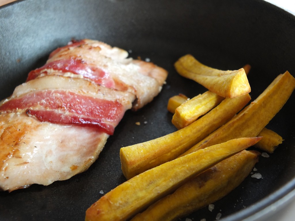 Bacon Wrapped Salmon with Baked Plantain Fries (AIP-Friendly Meal) | Cook It Up Paleo