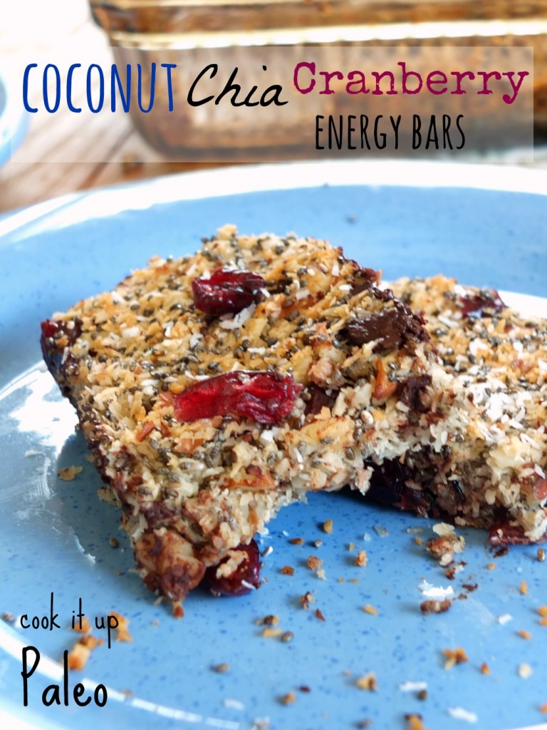 Coconut Chia Cranberry Paleo Energy Bars | Cook It Up Paleo