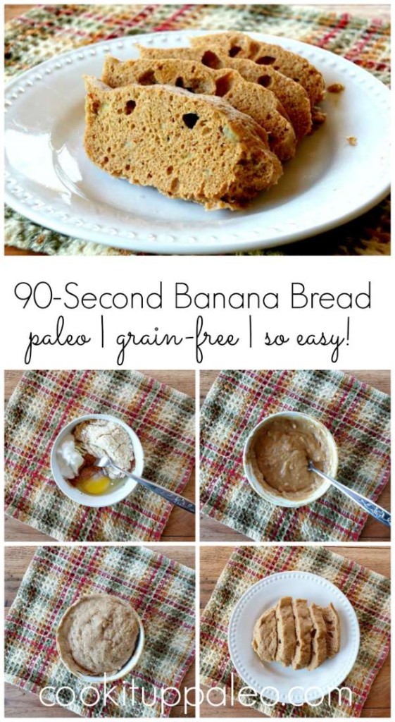 90-Second Paleo Banana Bread - soft, moist, sweet, fluffy perfection! | Cook It Up Paleo