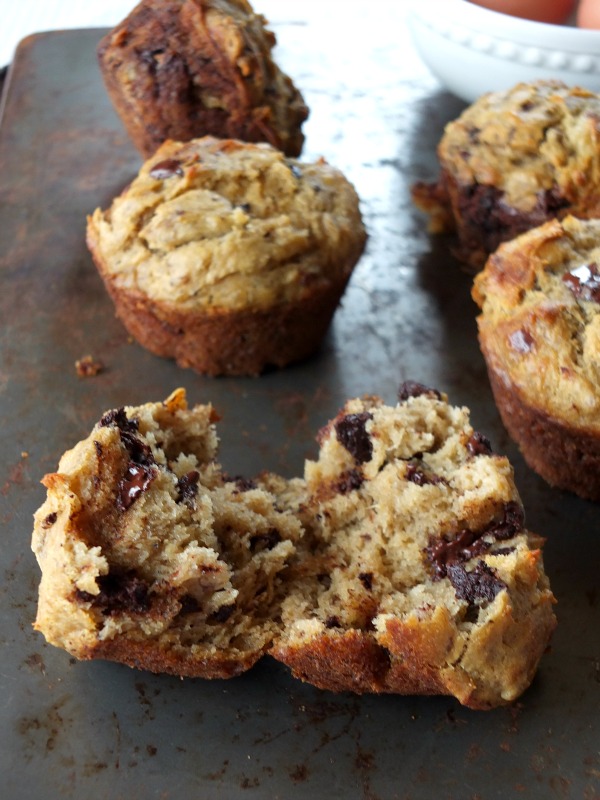 Paleo Banana Muffins with Chocolate Chunks (nut and coconut free) | Cook It Up Paleo