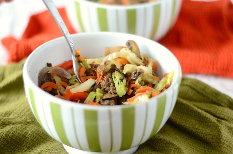 Paleo Hamburger Stir Fry with Cabbage and Carrot Noodles