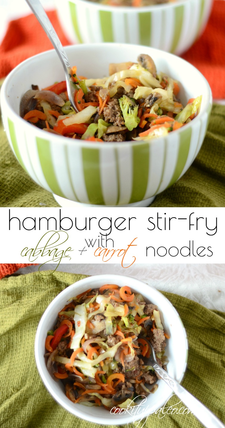 Paleo Hamburger Stir Fry with Cabbage and Carrot Noodles